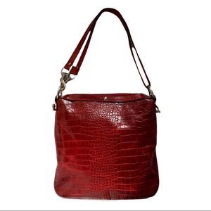 Cuoieria Fiorentina Italian leather square purse burgundy red faux croc pattern